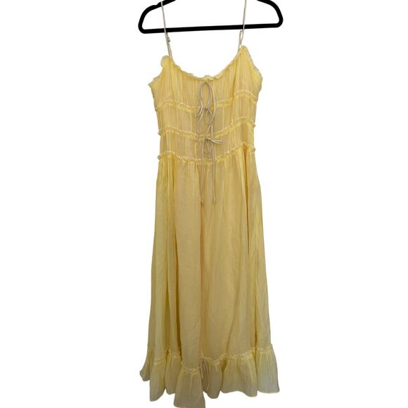 Billy J Halo Maxi Dress Lemon Yellow Polyester Ruffle Tiered Spaghetti Strap - Picture 1 of 14